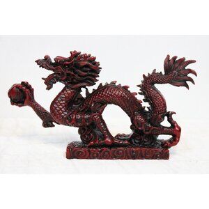 Vtg Chinese Dragon Figurine Feng Shui Red Black Lucky Charm Courage Oriental